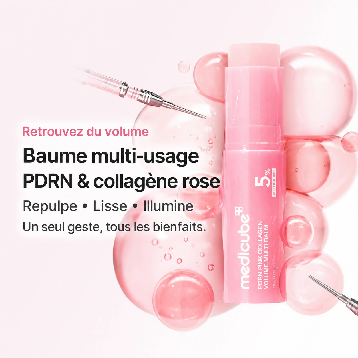 Baume multi-usage au PDRN et au collagène rose : repulpe, lisse et illumine.